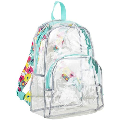 Eastsport Clear Backpack, Fully Transparent with Padded Straps, Clear/Turquoise/Watercolor Floral