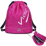 Drawstring Backpack with Shoe Compartment Beach Sport Gym Sack Bag for Women(Rose Red)