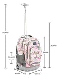 Tilami Kids Rolling Backpack 18 inch Boys and Girls Laptop Backpack, Pink butterfly