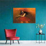 homehot Painting Post Girl in red Dress with Umbrella in The rain Mural 20"x16"