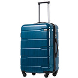 Coolife Luggage Expandable(only 28") Suitcase PC+ABS Spinner Built-In TSA lock 20in 24in 28in Carry on (Caribbean Blue, M(24in).)