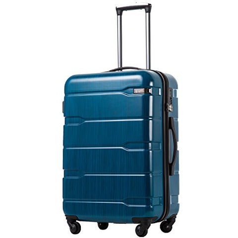 COOLIFE Luggage Expandable(only 28") Suitcase PC+ABS Spinner Built-in TSA Lock 20in 24in 28in Carry on (Caribbean Blue, L(28in).)