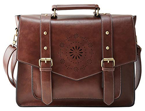 ECOSUSI Women's Briefcase Messenger Laptop Bag PU Leather Satchel Work Bags Fits 14" Laptop, Coffee