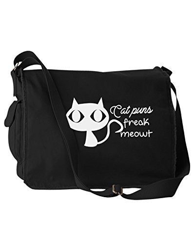 Funny Cat Puns Freak Meowt Pun Black Canvas Messenger Bag