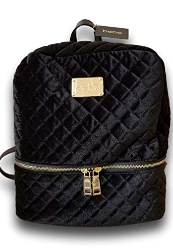 Bebe Danielle Velvet Quilted Large Backpack Black