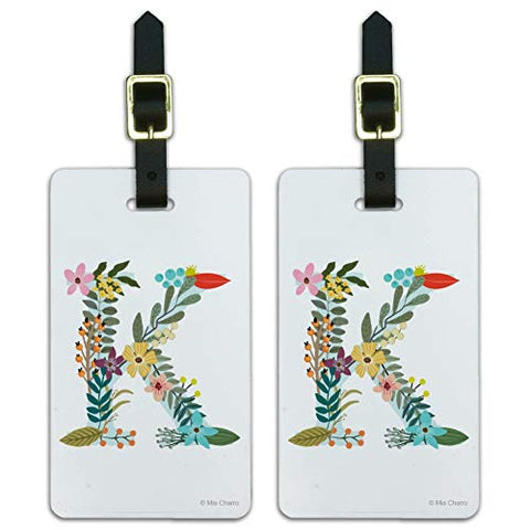 Letter K Floral Monogram Initial Luggage ID Tags Carry-On Cards - Set of 2