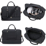 Canvas Overnight Bag Oversized Travel Duffel Leather for Men and Women Weekender Tote (Black-D)