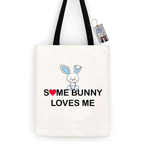 Happy Easter Some Bunny Loves Me Cotton Canvas Tote Carry All Day Bag