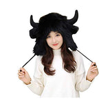 BOBILIKE Plush Fun Raindeer Ears Hood Women Costume Hats Warm, Soft and Cozy, Buffalo Black
