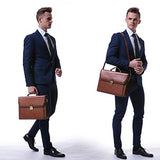 Banuce Vintage Genuine Leather Briefcase for Men Lock Lawyer Attache Case Laptop Messenger Bag
