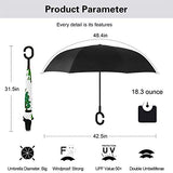 Reverse Umbrella, Holiday Christmas Green Tre Inverted Umbrella,UV Protection Windproof Umbrella C-Shaped Handle Double Layer Reverse for Car Outdoor Use