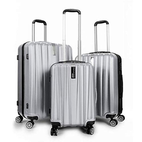 Deco Gear Travel Elite Series - 3 Piece Hardside Spinner Luggage Set (Silver)(20",24",28")