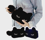 Sleepy Kitty Cat Cosmetic Bag Pencil Pouch Makeup Brush Case Travel Clutch Handbag Purse Cute