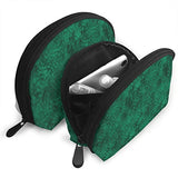 Makeup Bag Dark Green Pattern Portable Half Moon Clutch Pouch Bags Set Case For Women,Girls 2 Piece