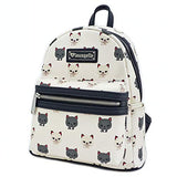 Loungefly Cat Print Faux Leather Mini Backpack and Wallet Set (Off White)