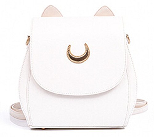 Yoyoshome Sailor Moon Anime Luna Usagi Tsukino Cosplay Pu Handbag Backpack Shoulder Bag (White)