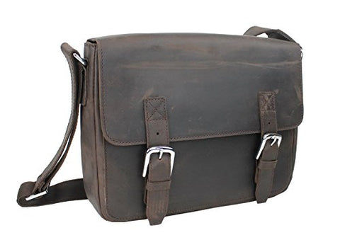 Vagabond Traveler Full Grain Cowhide Leather Casual Messenger Bag L60. Dark Brown