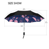 Flamingo In Xmas Hat Unique Novel Auto Open Close Umbrella Compact Outdoor Travel Umbrella