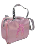 Pink Dance Bag With Embroidered Ballet Shoes And Silver Handles And Trim (Pink With Embroidered
