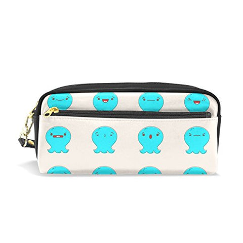 Colourlife Kawaii Octopus Emoticons Pu Leather Pencil Case Holder Pouch Makeup Bags For Boys