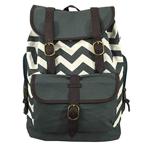 K-Cliffs Canvas Backpack Vintage School Laptop Bookbag Casual Travel Rucksack Grey Chevron