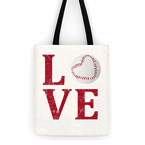 Distressed Red Love Baseball Cotton Canvas Tote Sport Bag Day Trip Bag