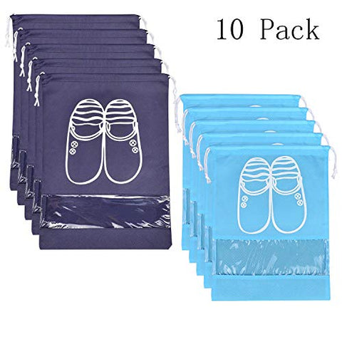10 Pcs Travel Dust-Proof Shoe Bags With Drawstring And Transparent Window Shoe Organizer Space