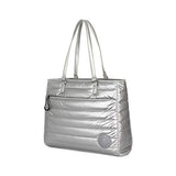Cloe Quilted Tote bag with 15" Laptop Compartment in Silver Color