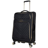 Kenneth Cole Reaction Women's Chelsea Luggage Chevron Softside 8-Wheel Spinner Expandable Suitcase Collection, Black, 24-Inch Checked