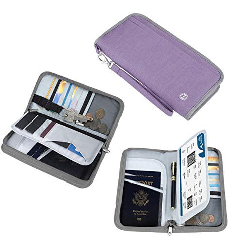 Family Passport Holder - Vemingo RFID-Blocking Travel Wallet Ticket Holder Document Organizer with Zipper for Women & Men, Fits 5 Passports (Purple)
