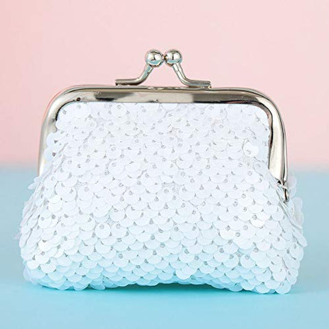 Bags Sequins Coin Purse Card Holder Hasp Mini Wallet Clutch Handy Purse (Size - Pure White White