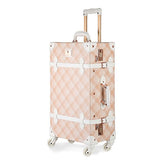 Unitravel Vintage Luggage Grid Pu Leather Retro Suitcase Spinner Wheels Women