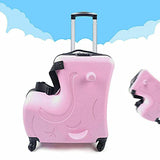 Fetcoi 20" Travel Luggage Rolling Suitcase Ride on Cartoon Luggage ABS+PU Unisex Case Pink