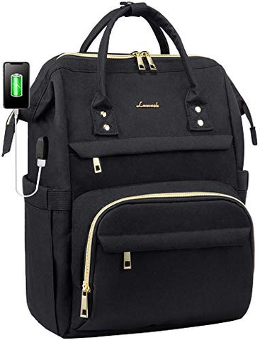 Laptop Backpack Women Teacher Backpack Nurse Bags, 15.6 Inch Womens Work Backpack Purse Waterproof Anti-theft Travel Back Pack with USB Charging Port (Black)