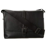 Boconi Tyler Tumbled Single Buckle Leather Messenger in Black w/ Khaki