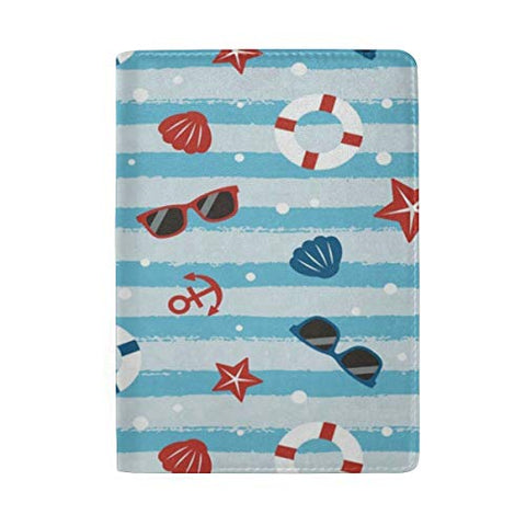Passport Holder Anchor Starfish Seashell On Striped Passport Cover Case Wallet Card Storage
