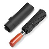 Mirviory Travel Umbrella Windproof with10 Ribs, Auto Open/Close and Wood Handle, Compact Folding