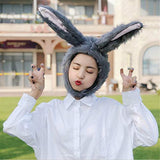BOBILIKE Plush Fun Bunny Ears Hood Women Costume Hats Warm, Soft and Cozy, Grey2