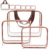 Clear Makeup Bags, APREUTY TSA Approved 6Pcs Cosmetic Makeup Bags Set Clear PVC w/ Zipper Handle Portable Travel Luggage Pouch Airport Airline Bags Bathroom (Coffee)