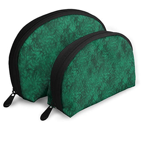 Makeup Bag Dark Green Pattern Portable Half Moon Clutch Pouch Bags Set Case For Women,Girls 2 Piece