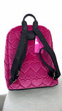 New! Betsey Johnson Fuchsia Velvet Quilted Hearts Backpack