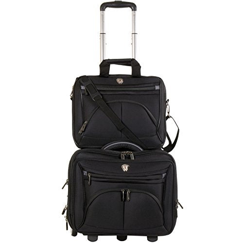 Calpak Ceo Black 2-Piece Rolling Laptop Briefcase Set