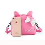 Pinky Family Cute Cat Ear Kids Handbags Candy Color Crossbody Bags Pu Leather Shoulder Bags (Pink)