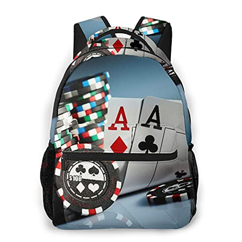 Multi leisure backpack,Photo Gambling Chips Casino Poker On The Dark, travel sports School bag for adult youth College Students