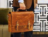 15.5 inch Leather Messenger Bag | Adjustable/Detachable Shoulder Strap | Multiple Compartments with