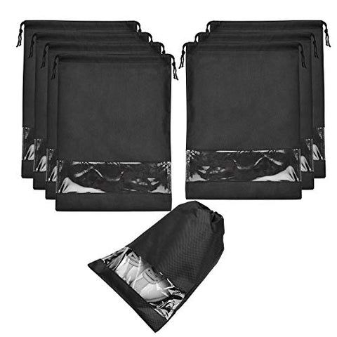 8 pcs Shoe bags for Travel Storage Dust-Proof Drawstring with Window (Black)