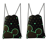 Disney Mickey Mouse Glow in the Dark Drawstring Backpack Pack of 4 (Varied) Includes 2 Drawstrings and 2 Wristlets