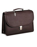 Jack Georges [Personalized Initials Embossing] Platinum Triple Gusset Flap Over Leather Briefcase in Brown