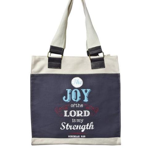 Retro Blessings "Joy" Navy Canvas Tote Bag - Nehemiah 8:10