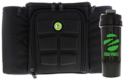 6 Pack Fitness Insulated Meal Prep Bag, Innovator 300 Black/Neon Green (3 Meal) w/Bonus ZogoSportz Cyclone Shaker